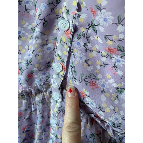 Ivy City Co Lydia in Purple Floral Flowy Whimsical Tiered A-Line Chiffon Dress - Picture 11 of 14